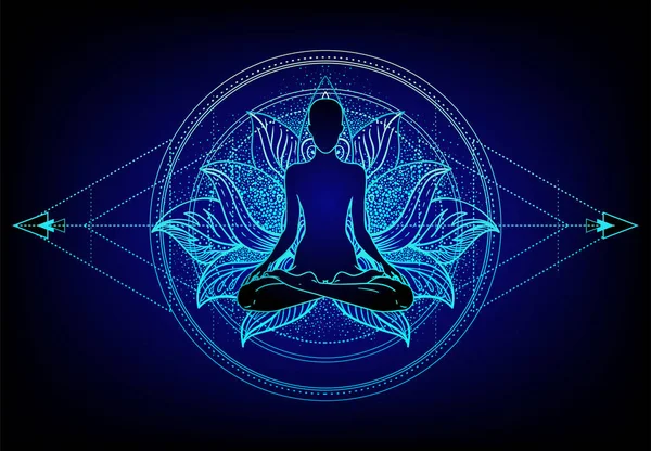 Chakra concept. Binnenste liefde, licht en vrede. Boeddha silhouet i — Stockvector
