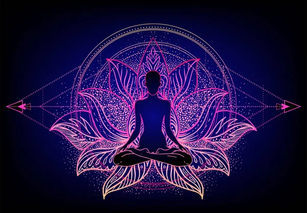 Concepto Chakra. Amor interior, luz y paz. Silueta de Buda i — Vector de stock