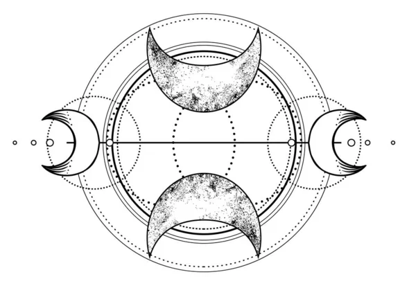 Triple luna pagana Wicca símbolo de la diosa luna. Diosa de tres caras — Vector de stock