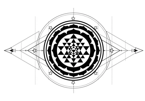 Sri Yantra ya da Sri Çakra, mistik diyagramın formu, Shri Vid — Stok Vektör