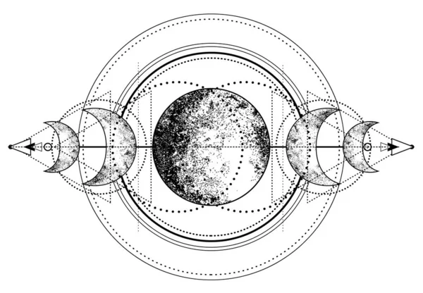 세 개의 달의 이교도인 위카 문 여신의 상징. 얼굴 이 세 개달린 여신 — 스톡 벡터