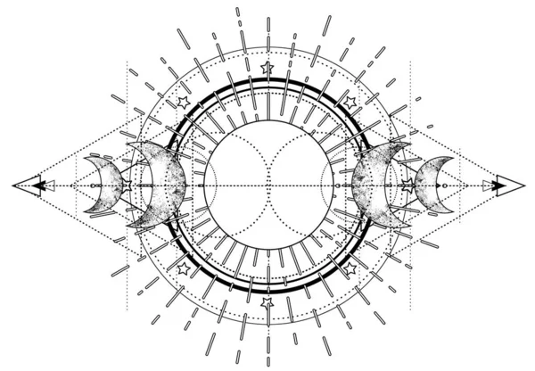 Triple lune païenne Wicca lune déesse symbole. Déesse à trois visages — Image vectorielle