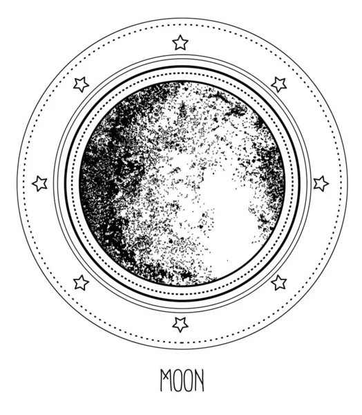 Luna. Estilo grabado. Arte científico elegante vintage. Geoma sagrado — Vector de stock