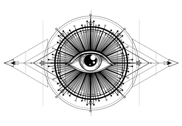 Försynens öga. Frimurarsymbol. Alla ser ögat inuti trippel — Stock vektor