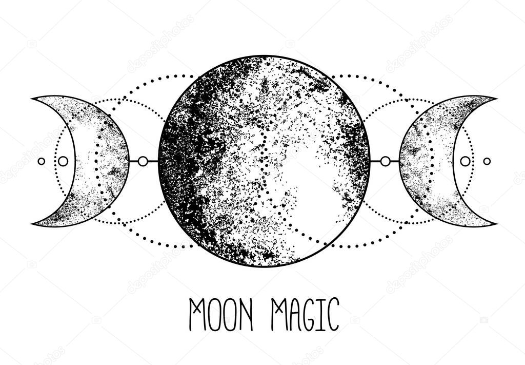 Triple moon pagan Wicca moon goddess symbol. Three-faced Goddess