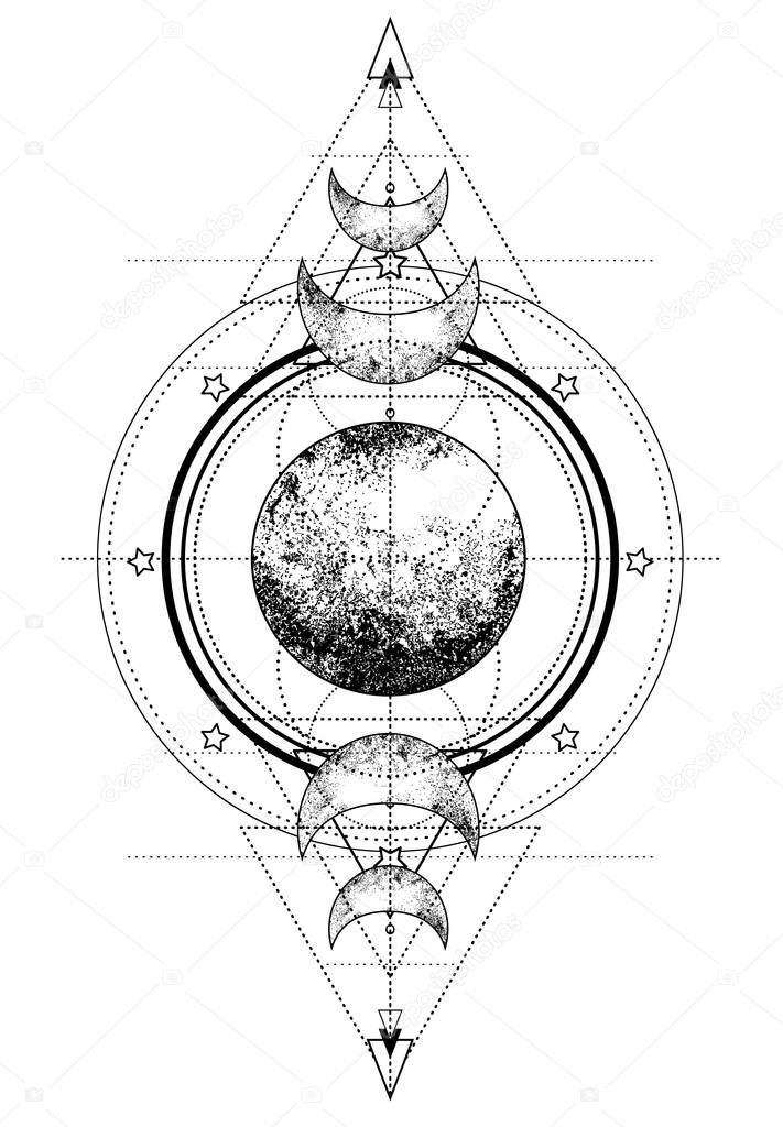 Triple moon pagan Wicca moon goddess symbol. Three-faced Goddess