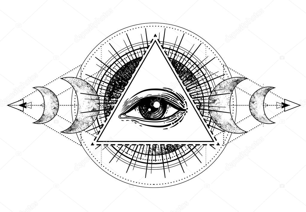 Eye of Providence. Masonic symbol. All seeing eye inside triple 