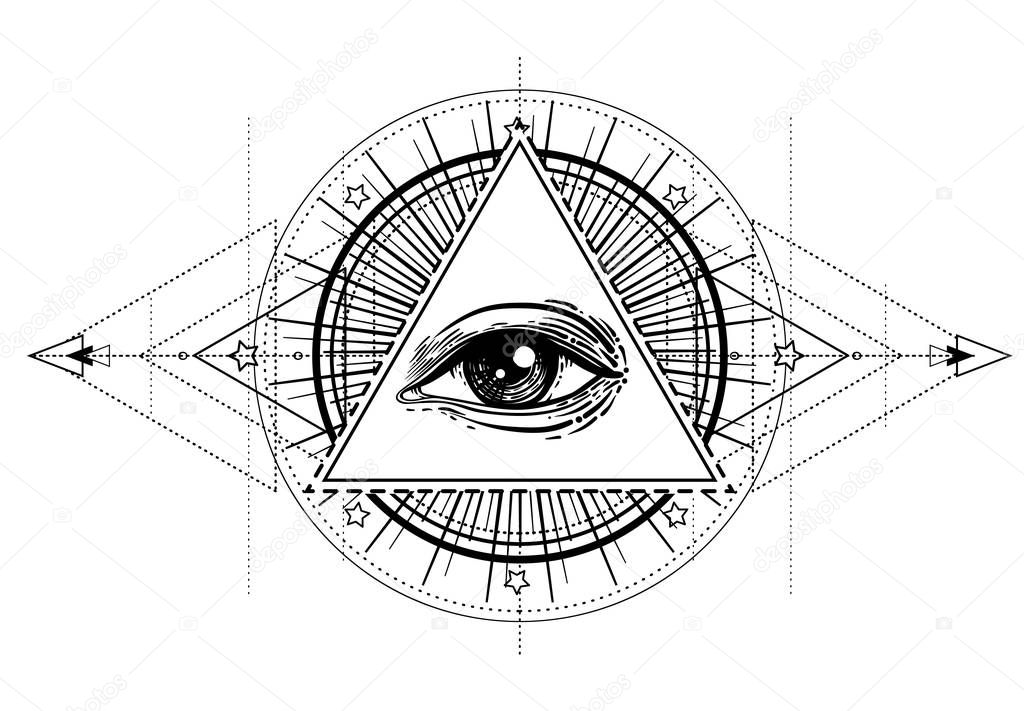 Eye of Providence. Masonic symbol. All seeing eye inside triple 