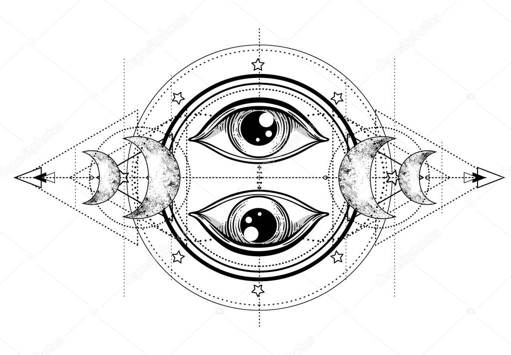 Eye of Providence. Masonic symbol. All seeing eye inside triple 