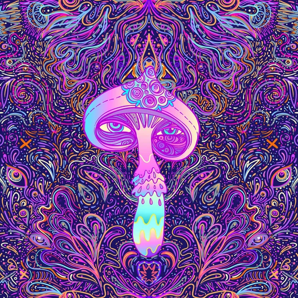 Magiska svampar sömlösa mönster. Psykedeliska hallucinationer. Vibrerande vektor illustration. — Stock vektor