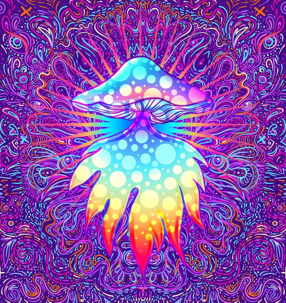 Magiska svampar sömlösa mönster. Psykedeliska hallucinationer. Vibrerande vektor illustration. — Stock vektor