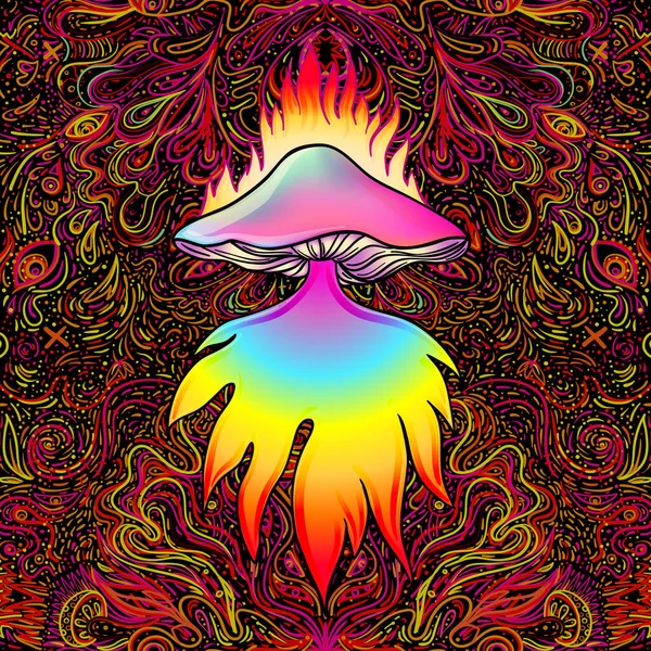 Magische Pilze nahtlose Muster. Psychedelische Halluzination. Lebendige Vektorillustration. — Stockvektor