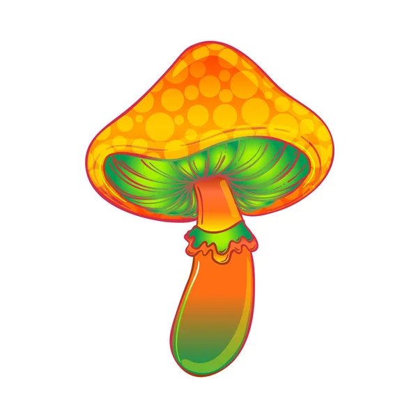 Magische paddenstoelen. Psychedelische hallucinatie. Levendige vectorillustratie. jaren '60 hippie kleurrijke kunst in roze pastel goth kleuren geïsoleerd op wit. — Stockvector