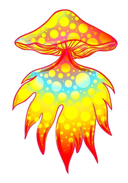 Magische paddenstoelen. Psychedelische hallucinatie. Levendige vectorillustratie. jaren '60 hippie kleurrijke kunst in roze pastel goth kleuren geïsoleerd op wit. — Stockvector