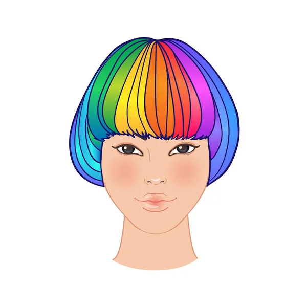 LGBT-Person mit Regenbogenhaaren. Nicht binäre asiatische Person. Gay Pride. LGBTQ-Konzept. Isoliert auf weißem Vektor bunte Illustration. — Stockvektor