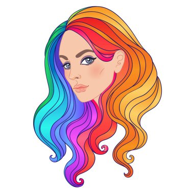 Gökkuşağı saçlı LGBT çalışanı. Dişi kız ya da trans insan. Gay Gururu. LGBTQ konsepti. İzole vektör renkli illüstrasyon.