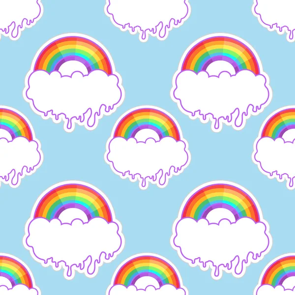 Regenbogen und Wolken nahtloses Muster. Trendy stilvolle Textur. Wiederholende bunte Fliesen, Kunstwerke für Druck und Textilien. Isolierte Vektorillustration. — Stockvektor