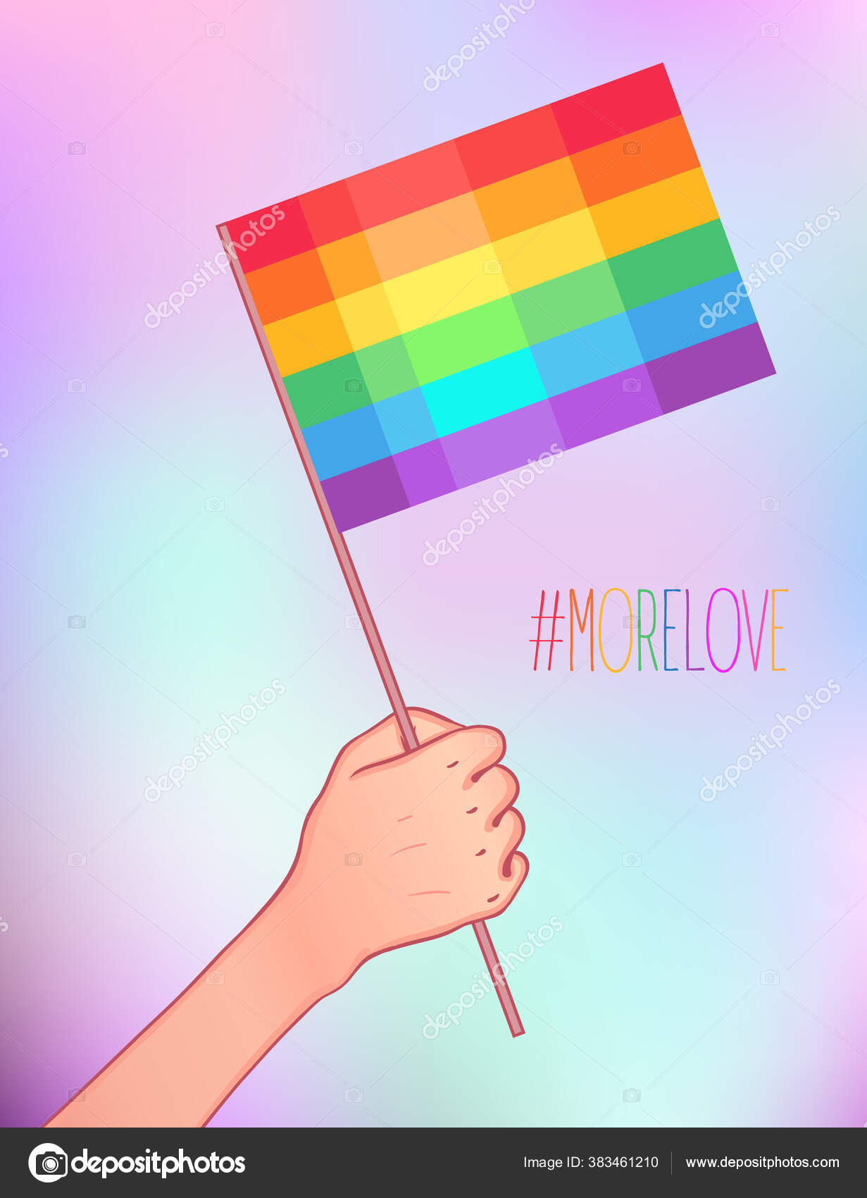 Diseño de póster LGBT. Puño humano levantado con bandera de arco iris. Orgullo  Gay. Concepto LGBTQ., image size:1231x1700