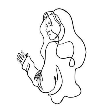 Genç ve güzel bir kadının soyut portresi. Sürekli bir çizgi izole edildi. Basit modern biçimdeki vektör illüstrasyonu.