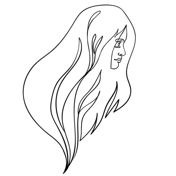 Portrait abstrait de jeune jolie femme. Dessin continu d'une ligne isolé. Illustration vectorielle dans un style moderne simple. — Image vectorielle