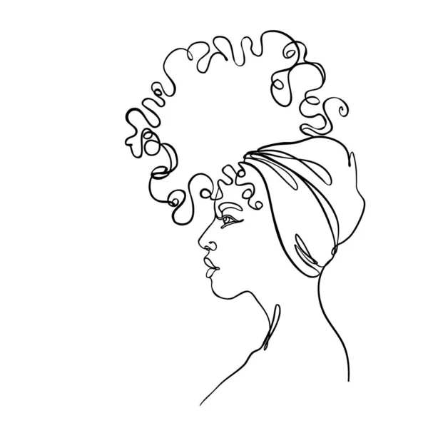 Portrait abstrait de la jeune afro-américaine. Dessin continu d'une ligne isolé. Illustration vectorielle dans un style moderne simple. — Image vectorielle