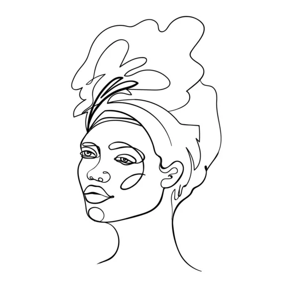 Retrato abstrato de jovem afro-americana. Desenho contínuo de uma linha isolado. Ilustração vetorial em estilo moderno simples . —  Vetores de Stock