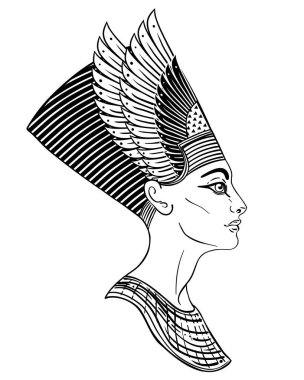 Mısır Kraliçesi Nefertiti beyaz arka planda izole edildi. Büyük Kraliyet Eşi. Resimler izole edilmiş vektör.