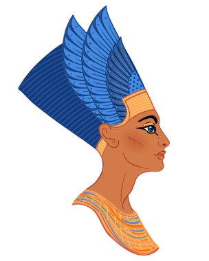 Mısır Kraliçesi Nefertiti beyaz arka planda izole edildi. Büyük Kraliyet Eşi. Resimler izole edilmiş vektör.