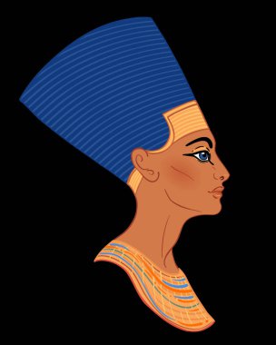 Mısır Kraliçesi Nefertiti beyaz arka planda izole edildi. Büyük Kraliyet Eşi. Resimler izole edilmiş vektör.