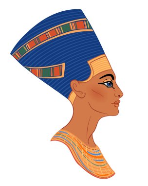 Mısır Kraliçesi Nefertiti beyaz arka planda izole edildi. Büyük Kraliyet Eşi. Resimler izole edilmiş vektör.