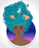 Illustration des astrologischen Zeichens Fische als schönes afroamerikanisches Mädchen. Tierkreisvektordarstellung isoliert auf weiß. Zukunft erzählen, Horoskop, Mode schwarze Frau.