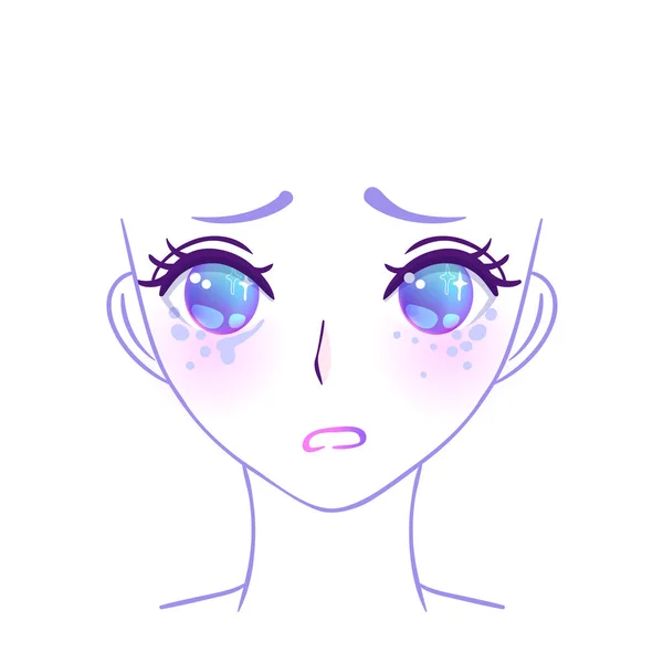 Cara de Manga. Olhos coloridos em estilo anime com reflexos de luz brilhantes. Ilustração vetorial brilhante isolada. Emoções, expressão de tristeza. Desenhos animados japoneses kawaii . — Vetor de Stock