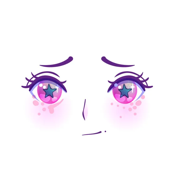 Cara de Manga. Olhos coloridos em estilo anime com reflexos de luz brilhantes. Ilustração vetorial brilhante isolada. Emoções, expressão de tristeza. Desenhos animados japoneses kawaii . —  Vetores de Stock