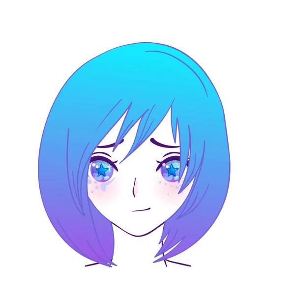 Cara de Manga. Olhos coloridos em estilo anime com reflexos de luz brilhantes. Ilustração vetorial brilhante isolada. Emoções, expressão de tristeza. Desenhos animados japoneses kawaii . —  Vetores de Stock