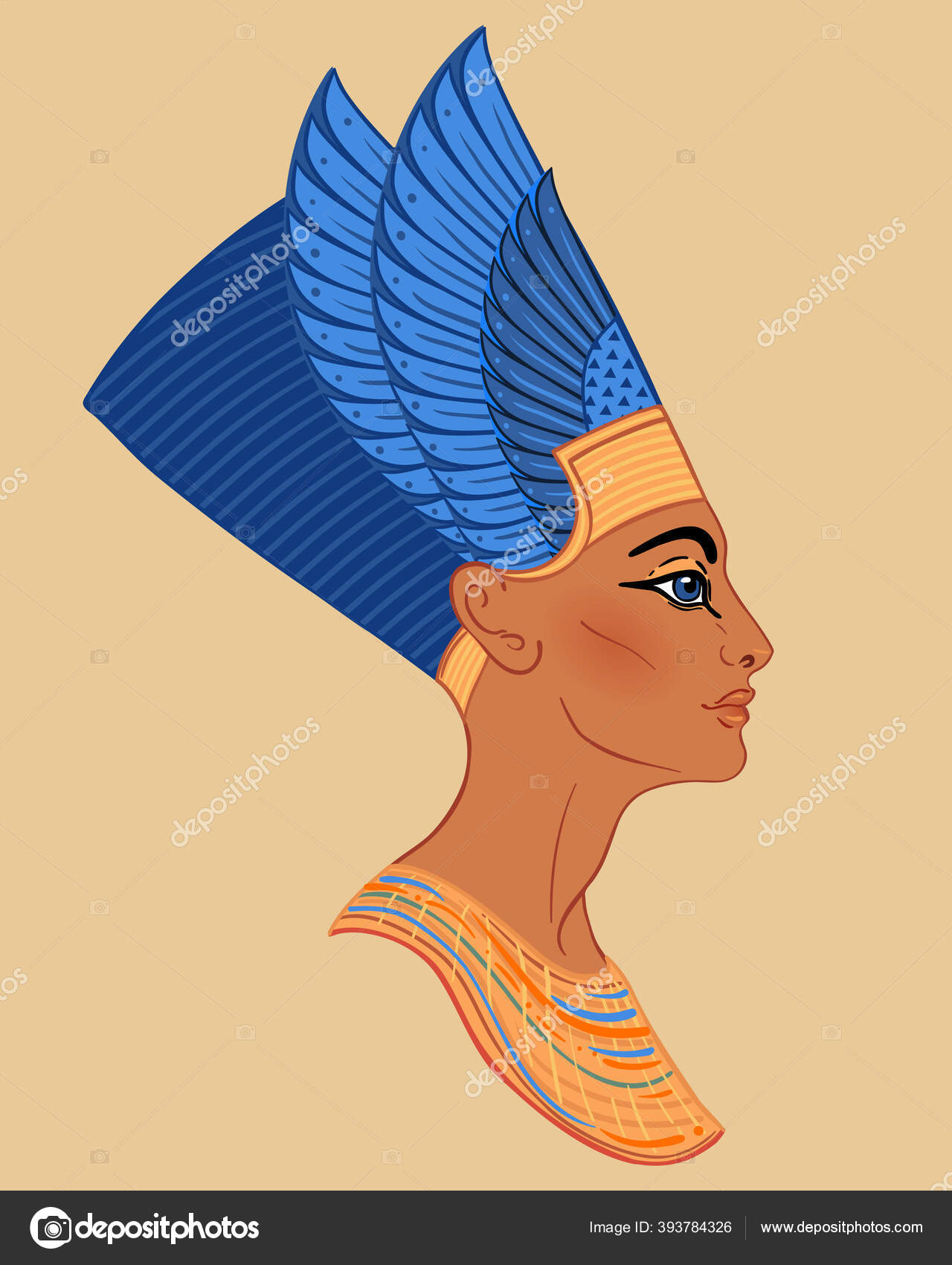 Egyptisk dronning Nefertiti isoleret på hvid baggrund. Store kongelige  kone. Illustration isoleret vektor. Stockvektor af ©vgorbash 393784326, image size:1280x1700