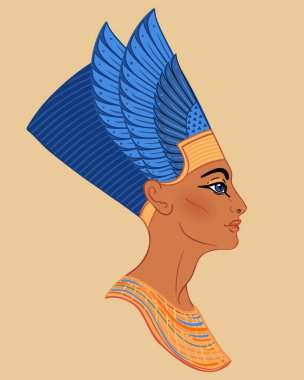 Mısır Kraliçesi Nefertiti beyaz arka planda izole edildi. Büyük Kraliyet Eşi. Resimler izole edilmiş vektör.
