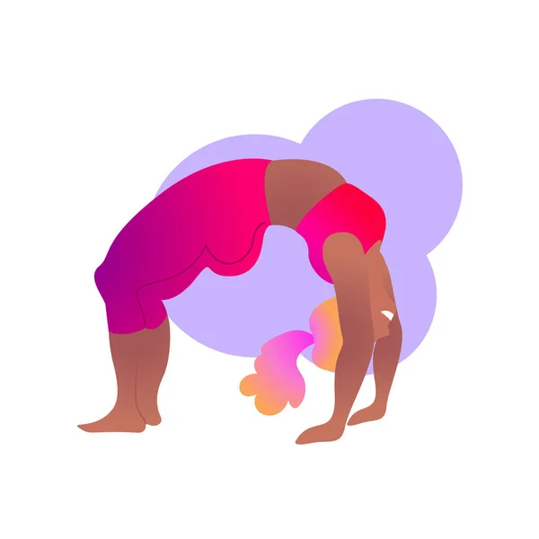 Além de tamanho senhora curvilínea preta fazendo aula de ioga. Ilustração vetorial isolada sobre branco. Corpo positivo. Mulher afro-americana atraente. Dhanurasana de Urdhva, arco para cima ou dose da roda . — Vetor de Stock