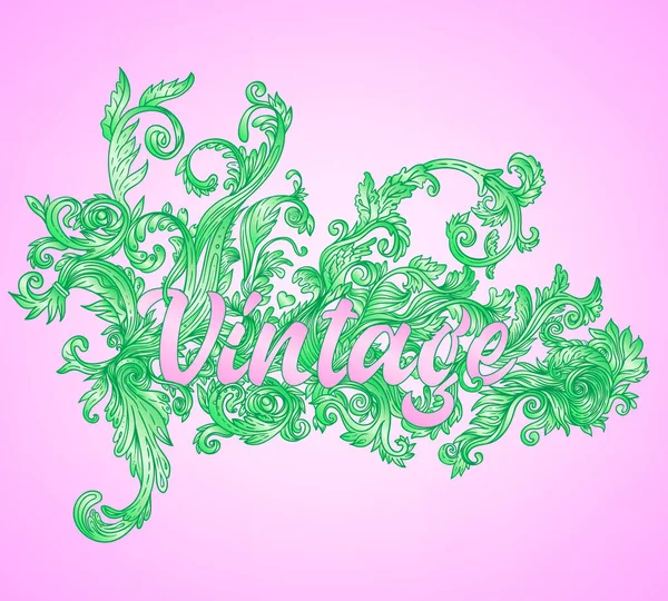 Vintage barokke bloemenpatroon frame in heldere neon kleuren. 1980 stijl. Sierlijke vectordecoratie. Luxe, koninklijk en Victoriaans concept. Vintage ontwerp. — Stockvector