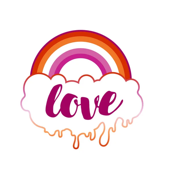 Gleiche Liebe. Inspirierendes Lesbian Pride Poster mit Regenbogen und Wolke. Rosa und lila Farben. Emblem Homosexualität. LGBT-Rechte. Aufkleber, Plakatgestaltung. Vektorillustration.. — Stockvektor