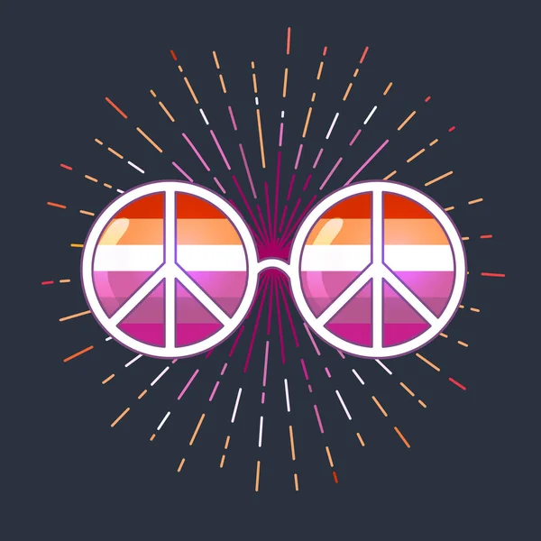 Un amour égal. Affiche Inspirational Lesbian Pride avec des lunettes rayées. Couleurs rose et violet. L'emblème de l'homosexualité. Concept des droits LGBT. Sticker, poster design. Illustration vectorielle. — Image vectorielle