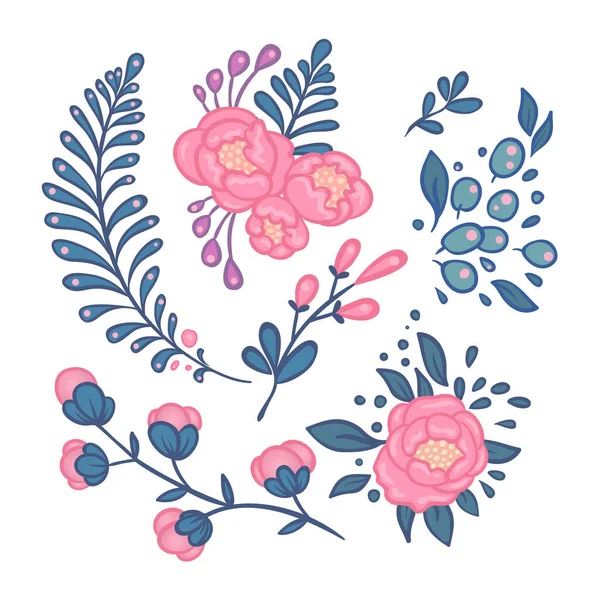 Vintage Blumen handgezeichnete Rose mit Blättern. Tätowierte Blume Design-Element. Isolierte Vektorillustration im Freihandstil. — Stockvektor