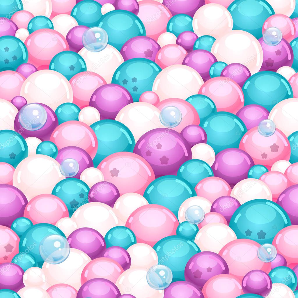 seamless pattern mermaid party ball. Cartoon background girl pastel bubble