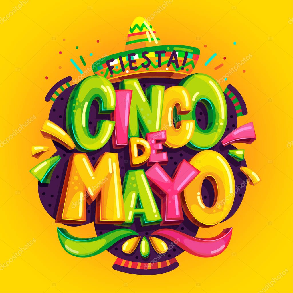 Cinco de mayo fiesta color vector illustration on a yellow background