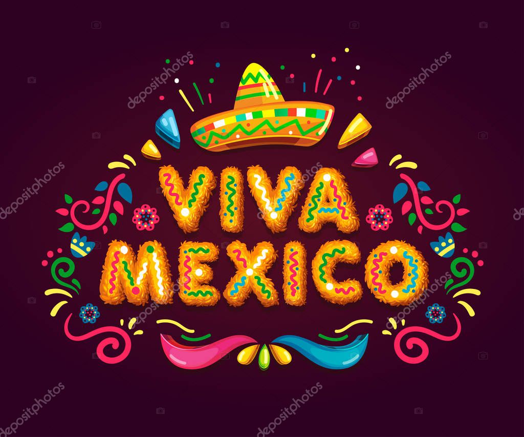 Viva Mexico. A traditional Mexican holiday. colored emblem. vector illustration lettering