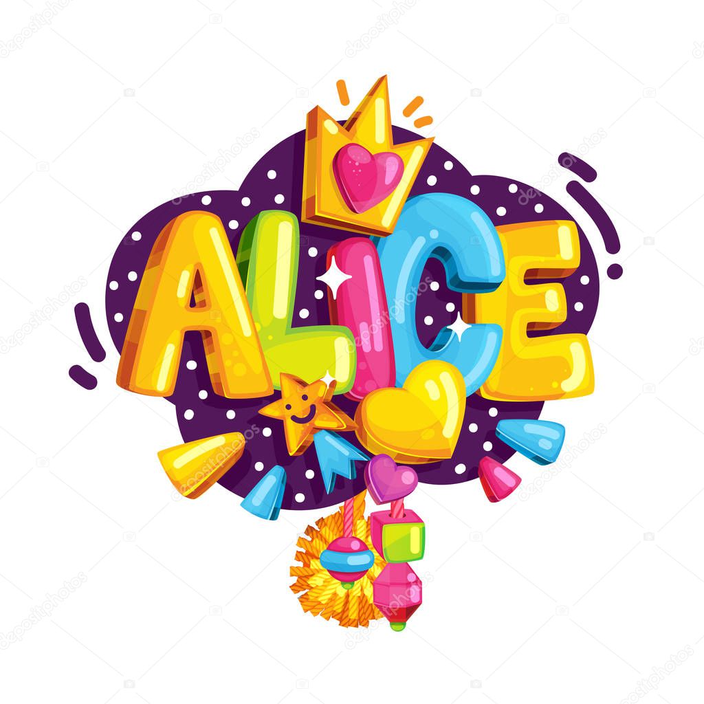 The emblem of Alice. Colored cartoon vector illustration for children design for girl