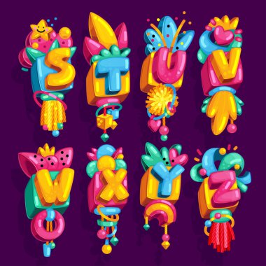 alfabe renk kolye harfler kümesi. Vektörel çizim bebek yazı tipi