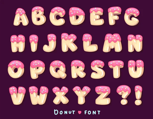 Font Donut Cartoon Vector Illustration Type Set Sweet Letters Alphabet — Stock Vector