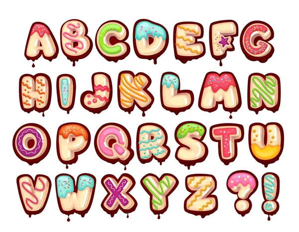 Söta Alfabetet Tecknad Barn Bokstäver Donut Teckensnitt — Stock vektor