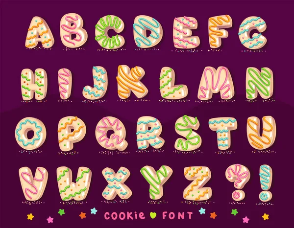 Γλυκό Μπισκότο Γραμματοσειρά Διάνυσμα Γράμματα Ψήσιμο Χρωματιστό Γλάσο Σετ — Διανυσματικό Αρχείο