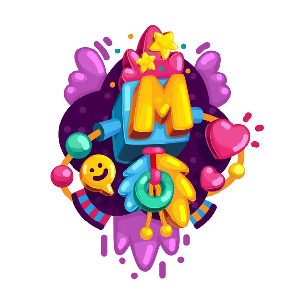 Alfabe harf M vektör rengi çizim. İlk adı